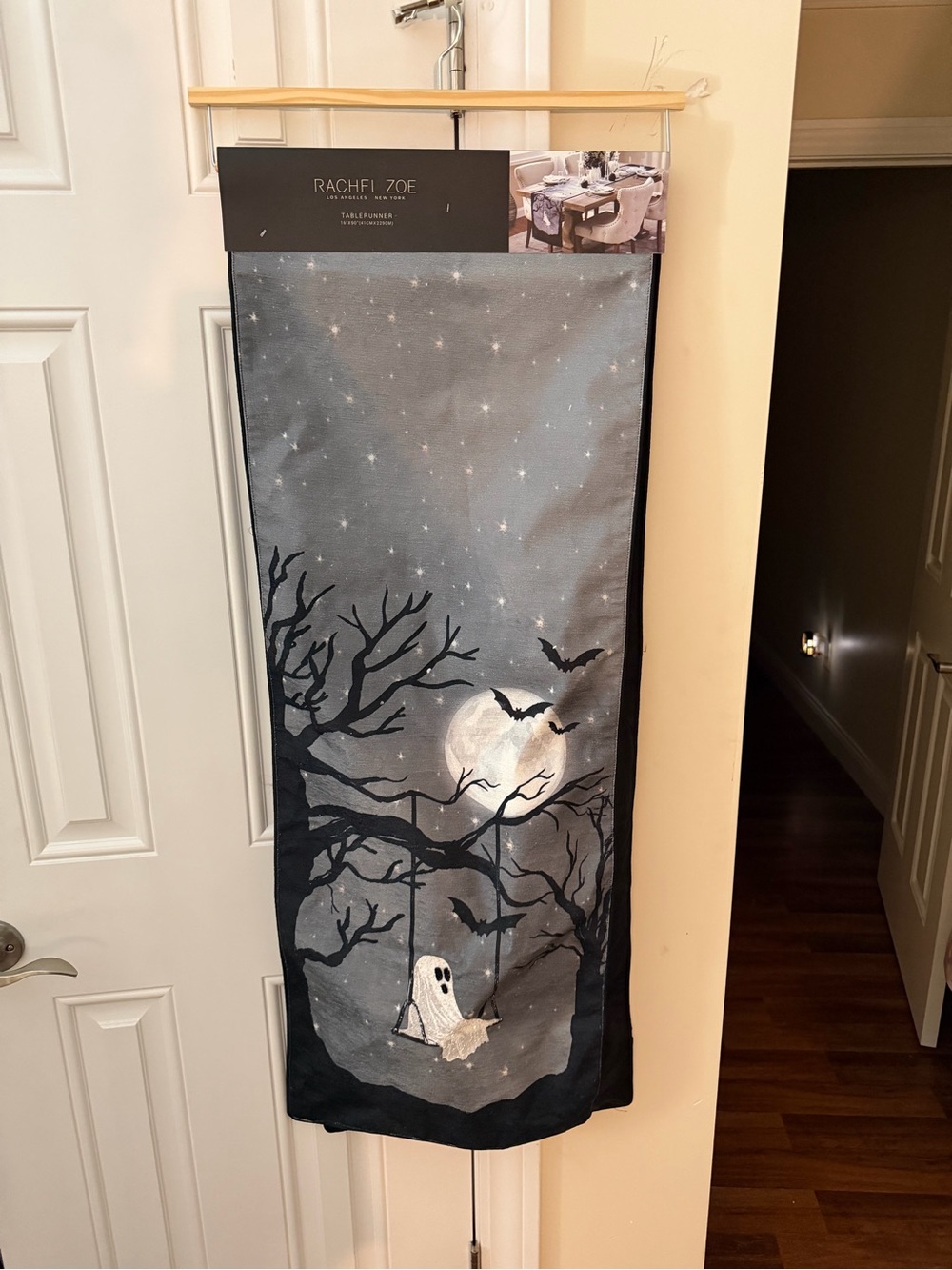 Rachel Zoe Halloween Ghost on Swing with Moon & Bats Table Runner